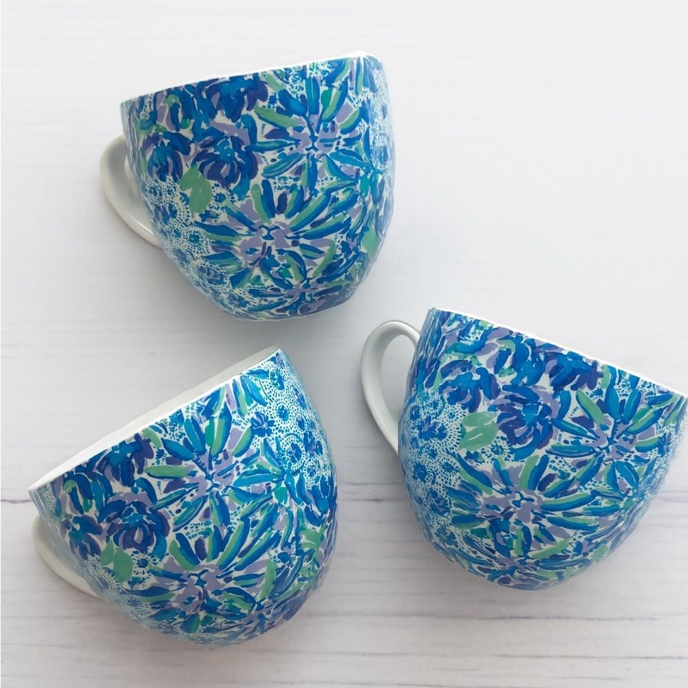 Lilly Pulitzer Ceramic Mugs Set of 3 Blue Green Purple